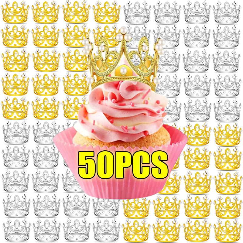 Mini Plastic Crown Topper – Pearl Tiara for Kids Cake and Hair Decoration