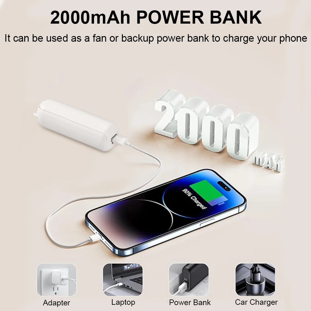 Portable Handheld Cooling Fan – USB Rechargeable Power Bank for Travel