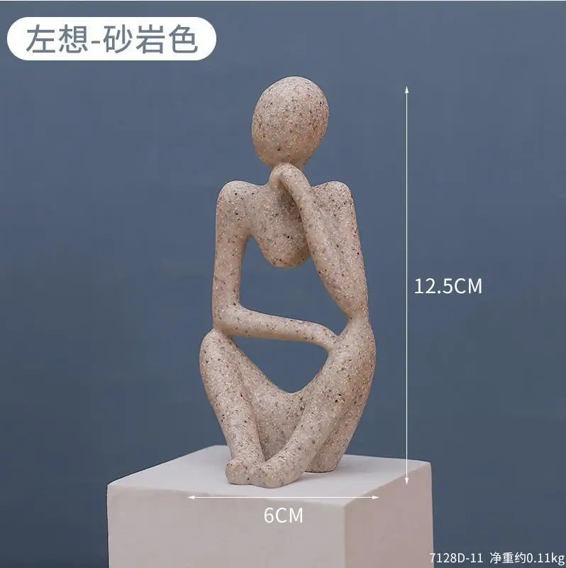 Abstract Thinker Statue – Sand Colored Yoga Figurine for Home Decor