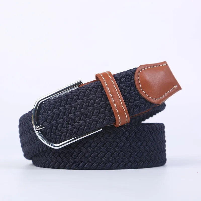 Woven Elastic Canvas Belt – Stretch Braided Buckle Strap for Casual Jeans