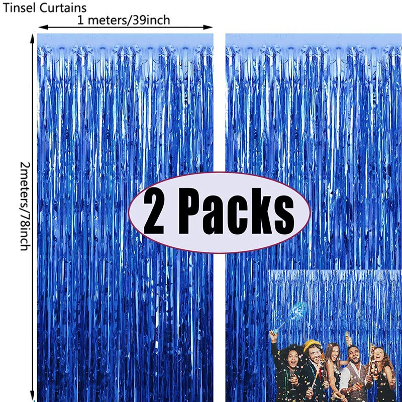 Metallic Foil Tinsel Fringe Curtains – Silver Backdrop for Party Decoration
