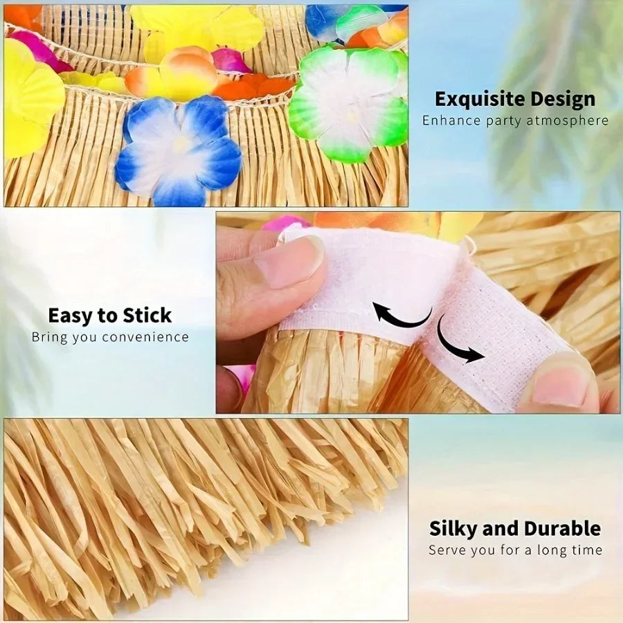 Tropical Hawaiian Table Skirt – Reusable Grass Fringe for Luau Party Decor