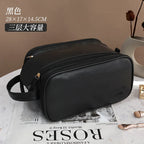 Large PU Leather Makeup Bag – Double Zipper Organizer for Travel Toiletries