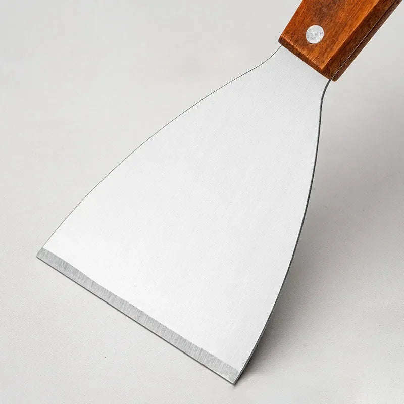 Stainless Steel Oblique Spatula – Wooden Handle for Grilling and Cooking