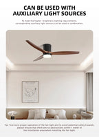 Solid Wood Ceiling Fan – 42/52 Inch LED Light for Living Room Dining