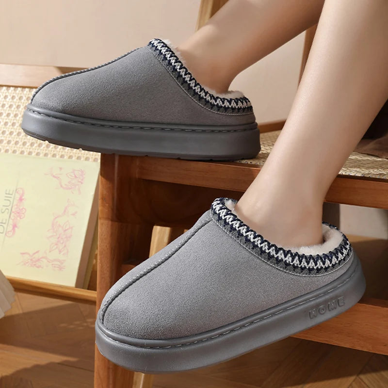 Fluffy Platform Slippers – Plush Warm Cotton Shoes for Winter Home Comfort