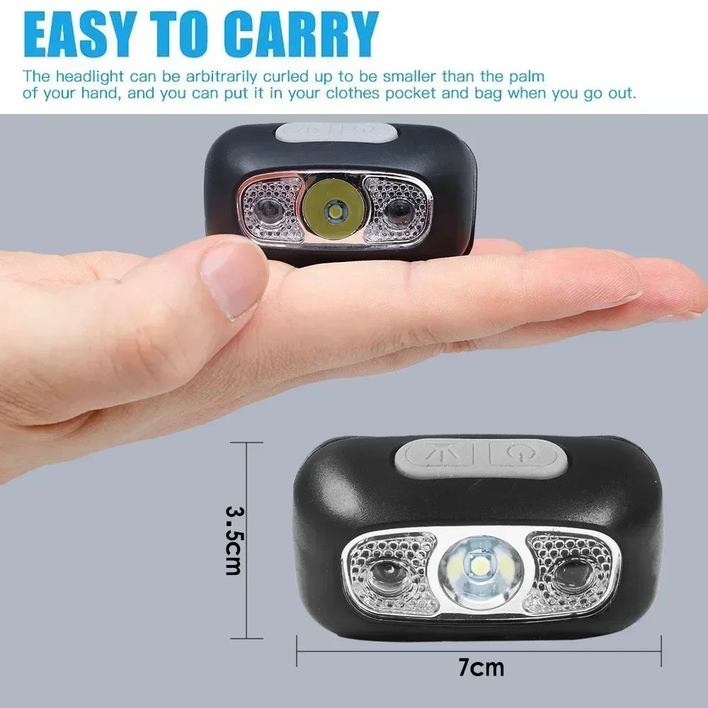 USB Rechargeable LED Headlamp – Motion Sensor Flashlight for Outdoor Camping