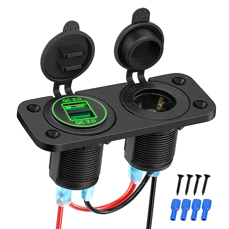 Dual USB Socket Panel – Waterproof QC3.0 Quick Charge for Car Boat RV
