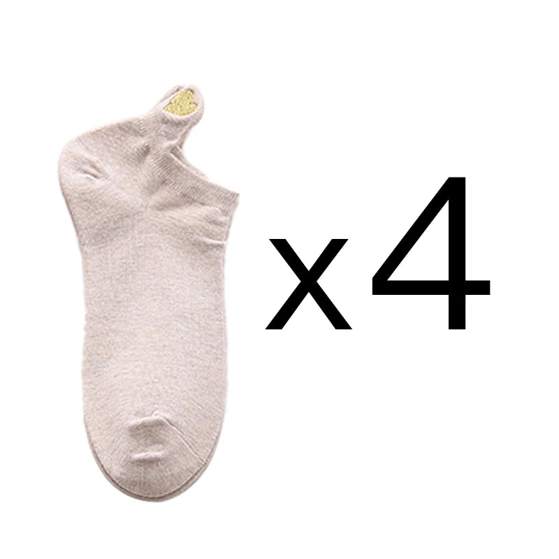 Embroidered Heart Ankle Socks – Cute Cotton Casual Footwear for Women