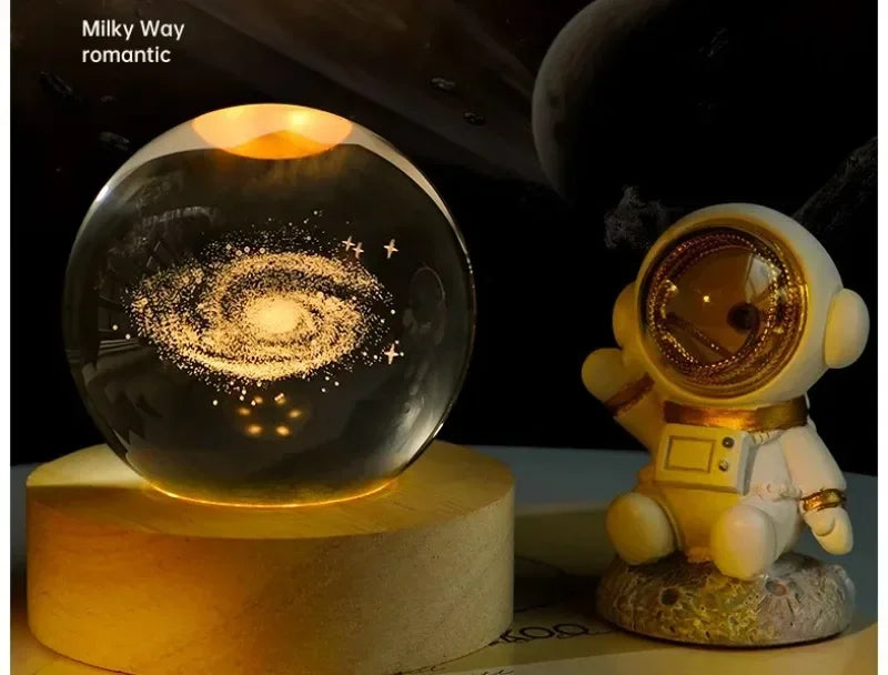 Galaxy Crystal Sphere Night Light – Clear Glass Globe for Home Decor