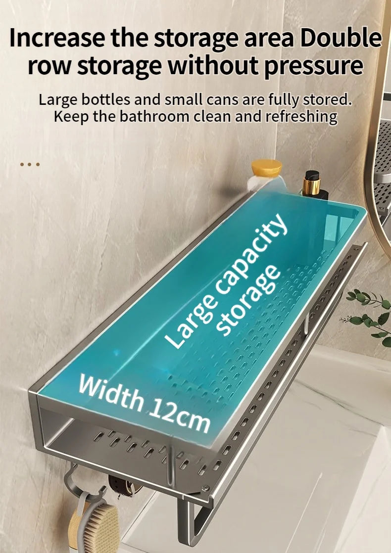 Aluminum Bathroom Shelf – Wall Mounted Storage Rack for Kitchen and Shower