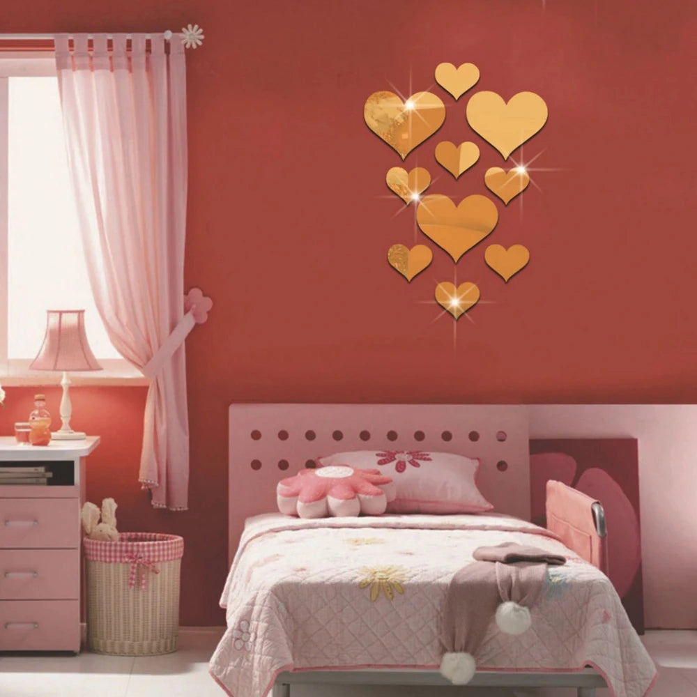 3D Heart Mirror Wall Decals – Removable Acrylic Art for Home Decor