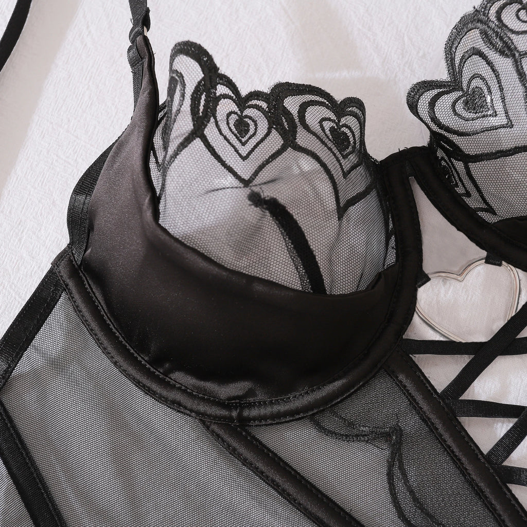 Floral Embroidered Mesh Lingerie Set – Sexy See-Through Bra and Panty for Women