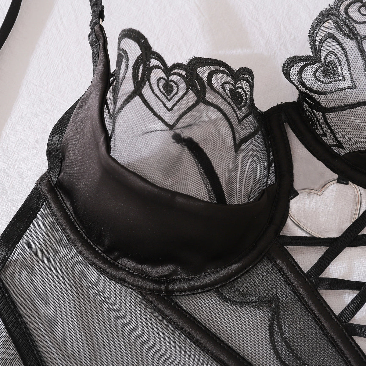 Floral Embroidered Mesh Lingerie Set – Sexy See-Through Bra and Panty for Women