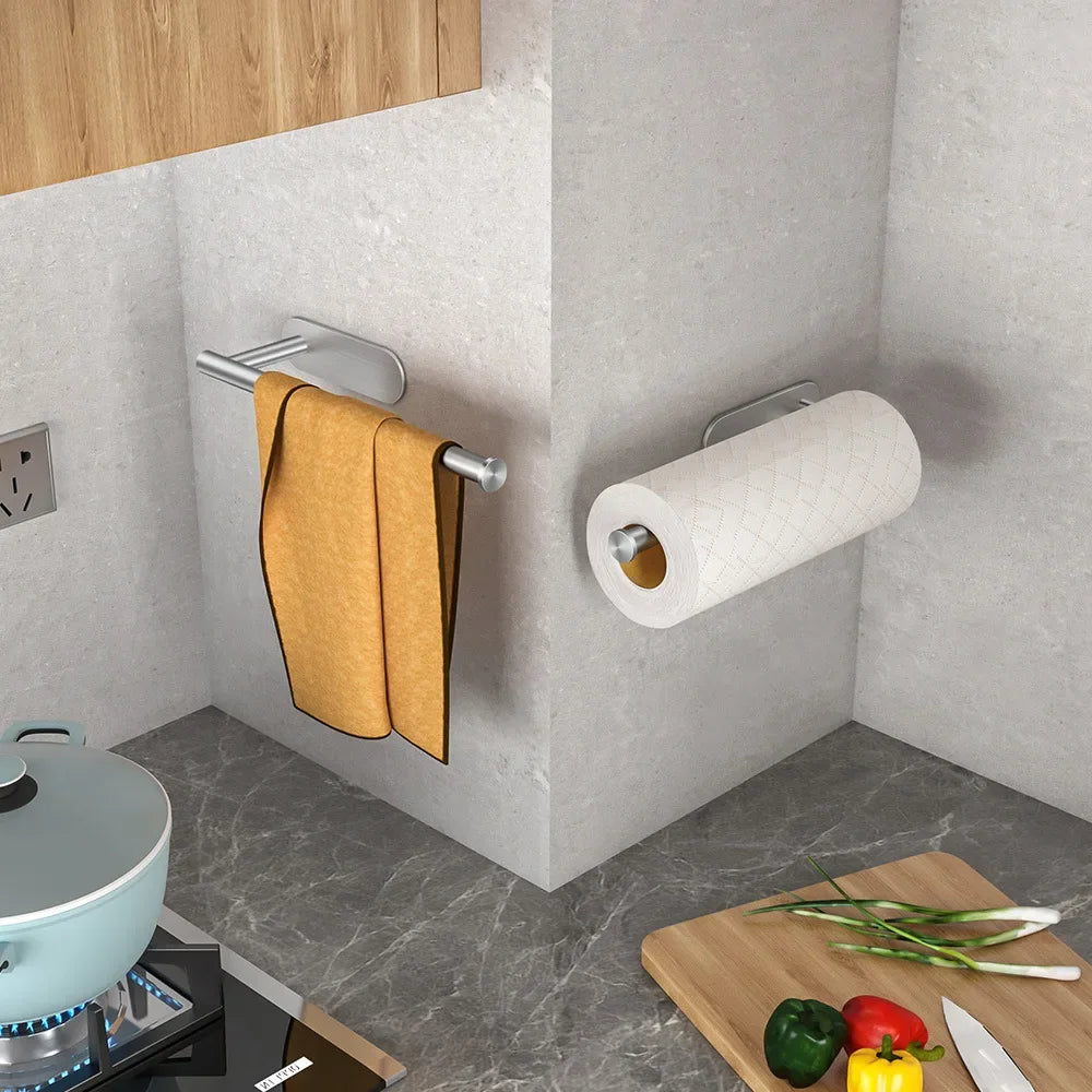 Adhesive Paper Towel Holder – Wall Mounted Rack for Kitchen and Bathroom