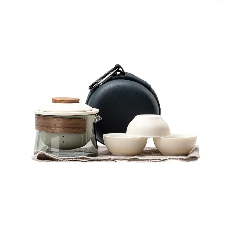 Portable Travel Tea Set – Ceramic Teapot and Cups for Camping