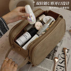 Large PU Leather Makeup Bag – Double Zipper Organizer for Travel Toiletries