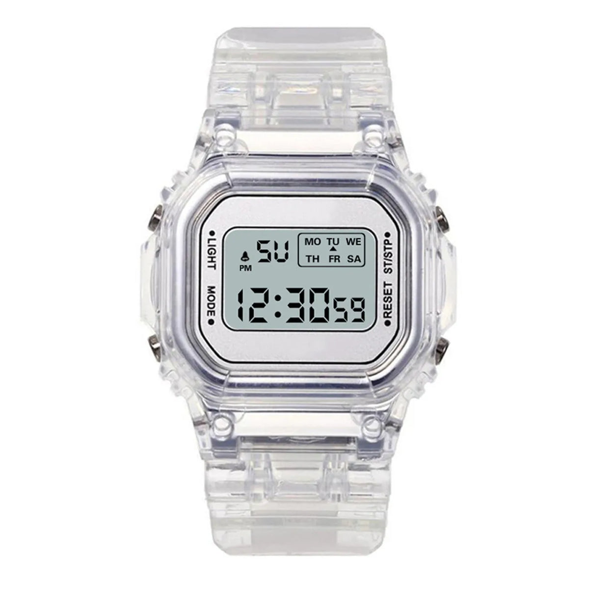 Transparent Digital Sport Wristwatch – Unisex Timepiece for Kids and Adults