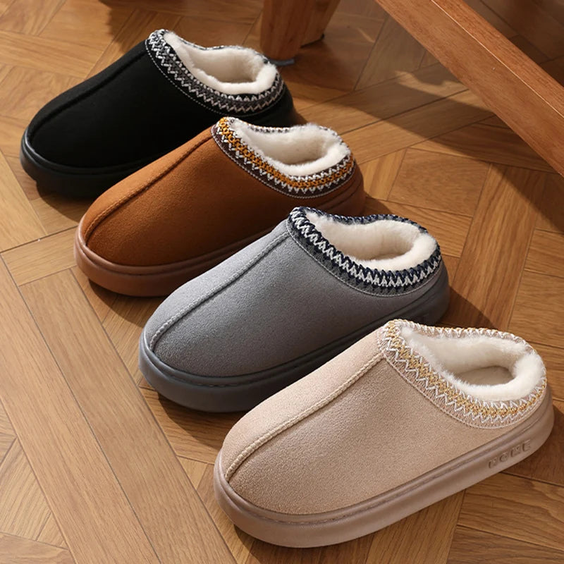 Fluffy Platform Slippers – Plush Warm Cotton Shoes for Winter Home Comfort