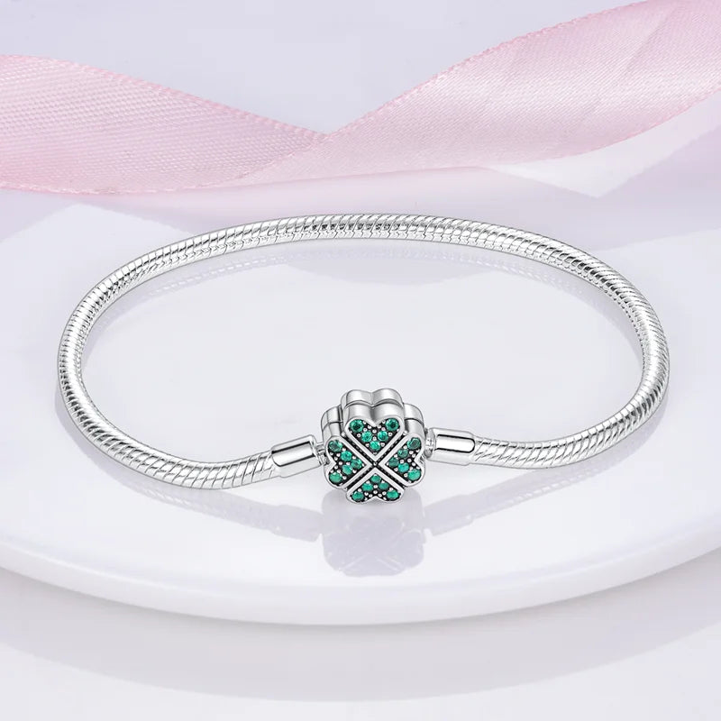925 Sterling Silver Charm Bracelet – Adjustable Green Zircon for Birthday Gifts