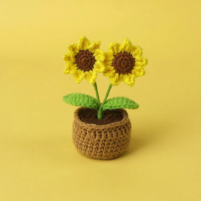 Handwoven Crochet Sunflower Potted Plant – Decorative Gift for Home Decor