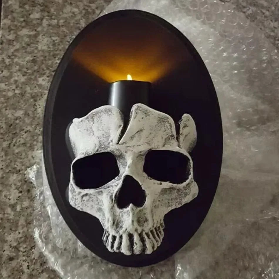 Gothic Skeleton Candlestick Pendant – Resin Wall Art for Home Decor