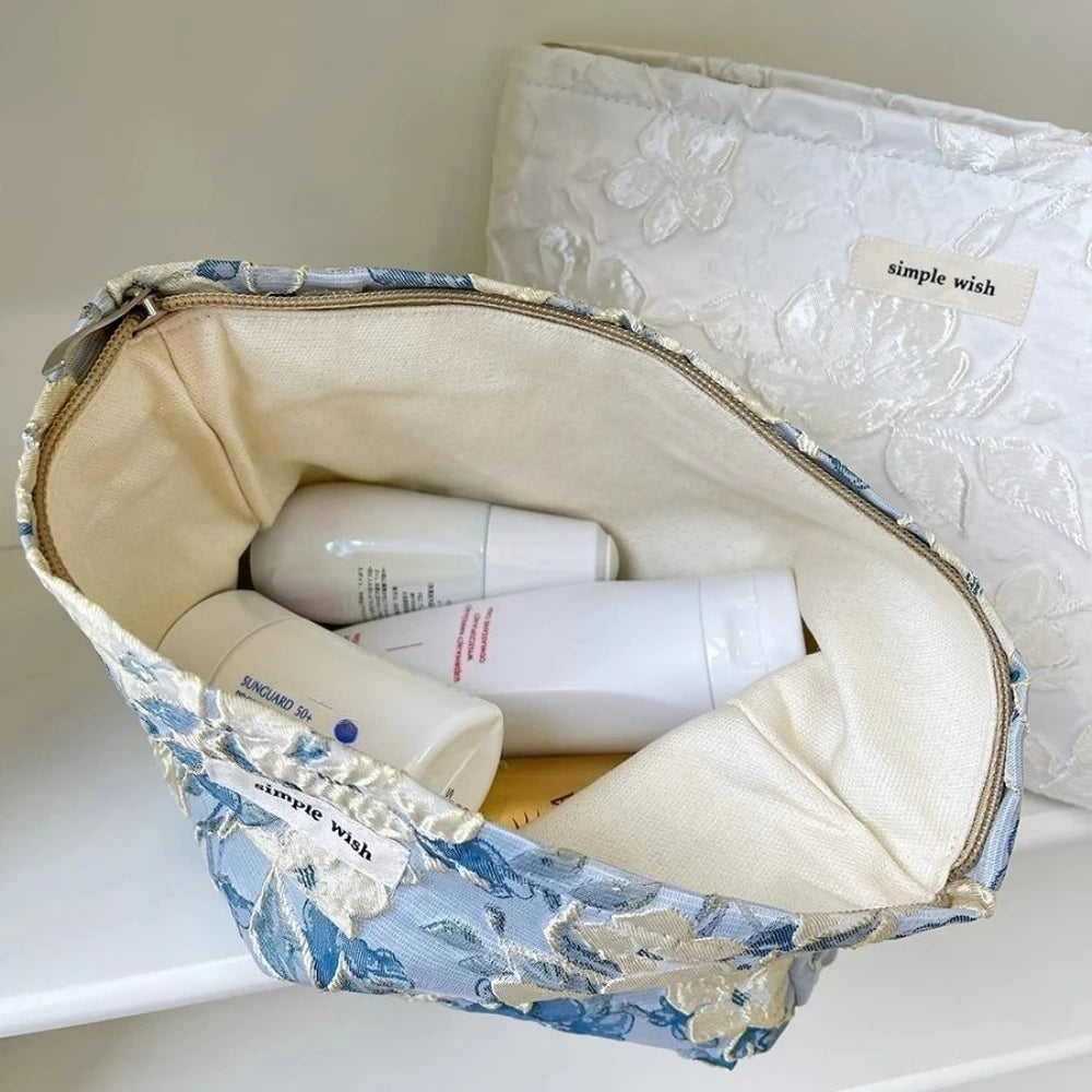 Floral Print Cosmetic Bag – Zippered Makeup Pouch for Travel Essentials