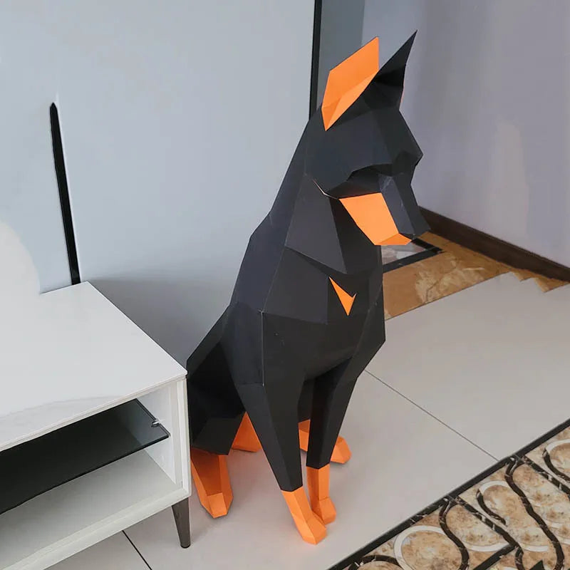 Doberman 3D Papercraft Sculpture – DIY Animal Model for Home Decor