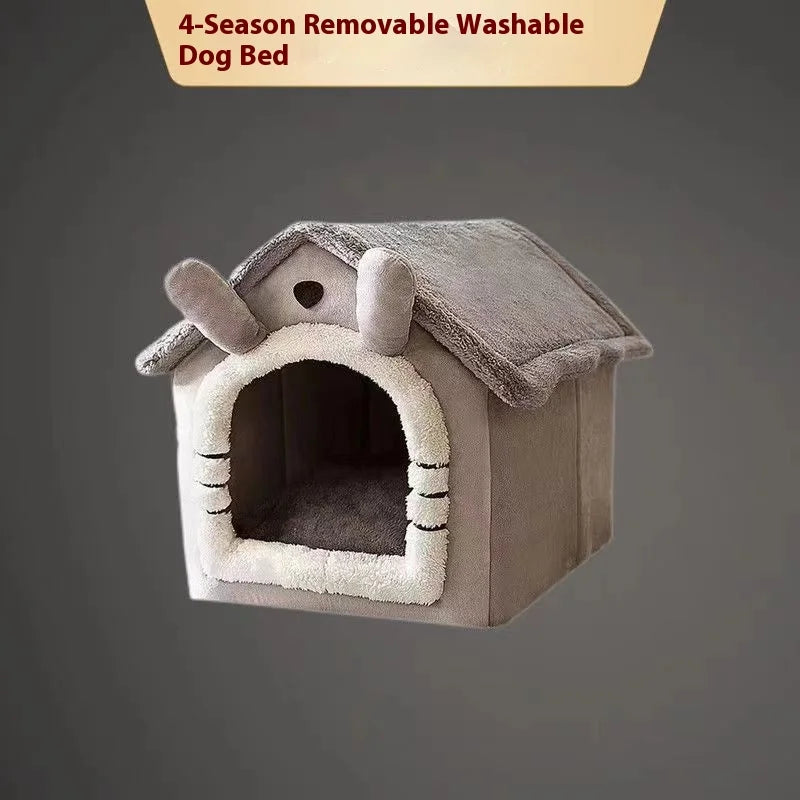 Enclosed Pet Bed – Washable Dog House for Small Dogs and Winter Warmth