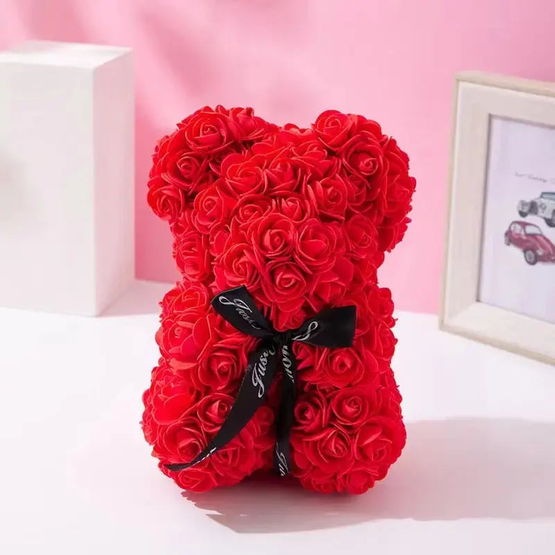 Artificial Rose Flower Bear – Romantic Gift for Valentine's Day and Birthday
