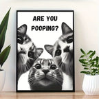 Funny Black Cat Newspaper Poster – Retro Bathroom Wall Art for Home Decor