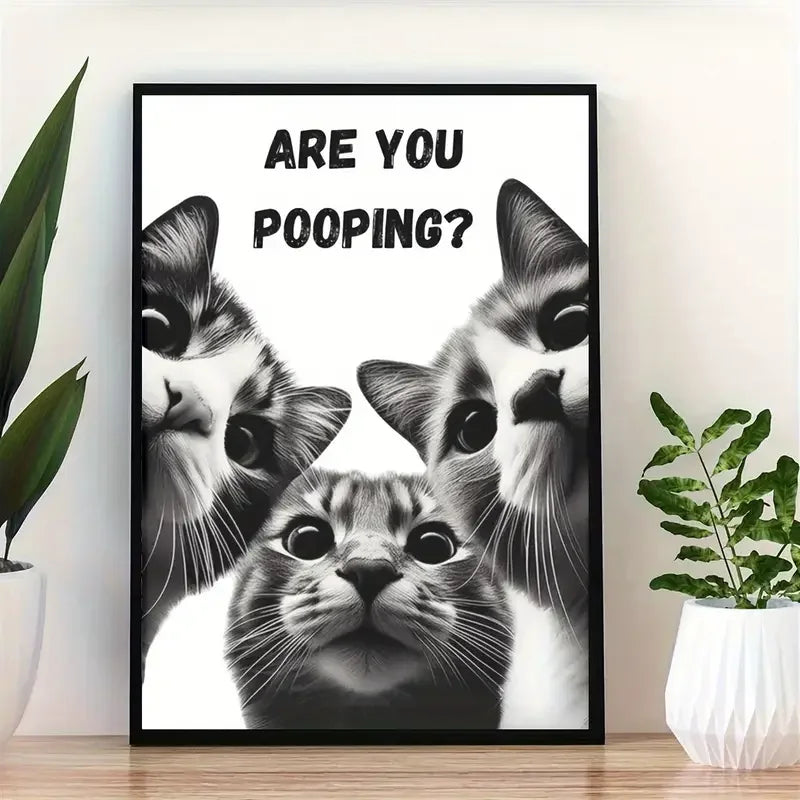 Funny Black Cat Newspaper Poster – Retro Bathroom Wall Art for Home Decor