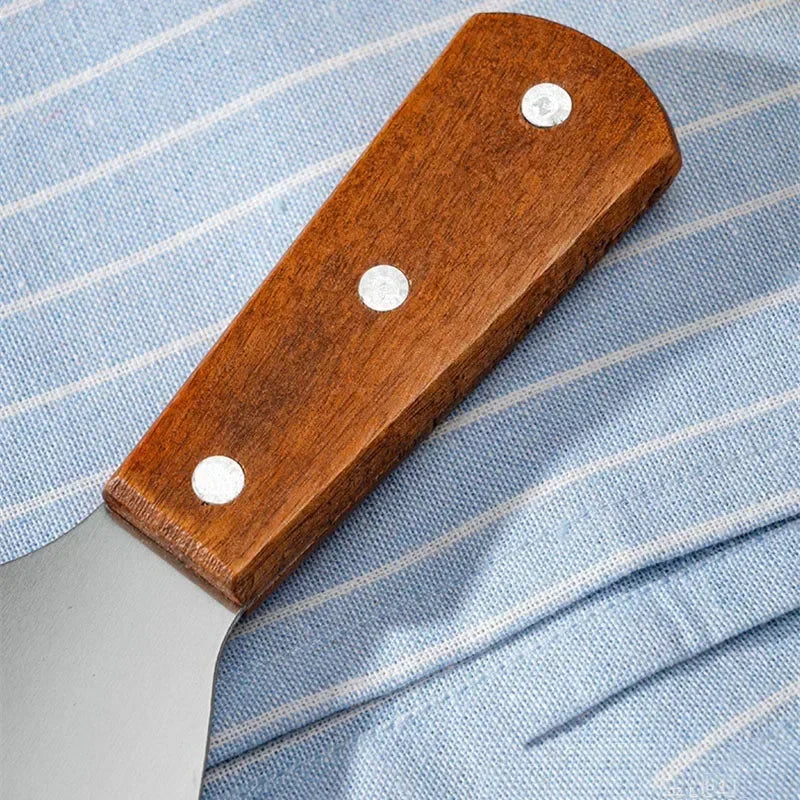 Stainless Steel Oblique Spatula – Wooden Handle for Grilling and Cooking