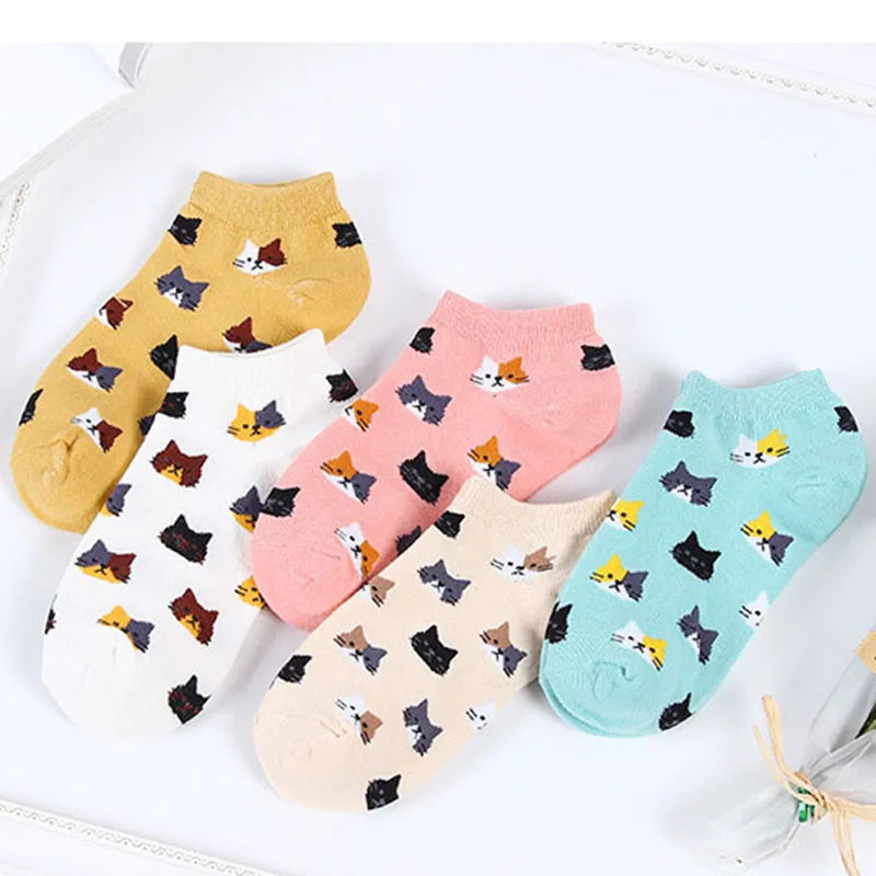 Cute Cat Ankle Socks – Cartoon Animal Kitten Cotton Hosiery for Women
