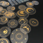 Glitter Gold PET Adhesive Stickers – Celestial Stars and Moon for Journaling