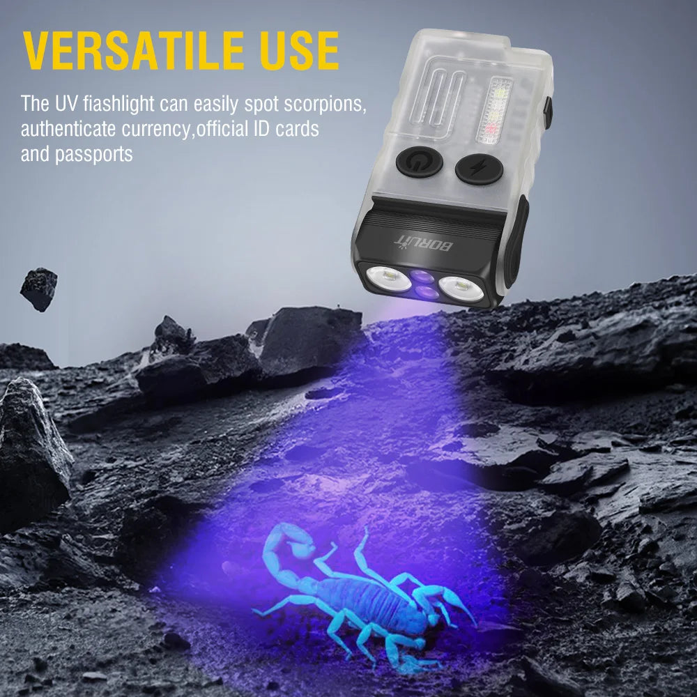 Rechargeable LED Keychain Flashlight – UV and Buzzer for Outdoor Camping