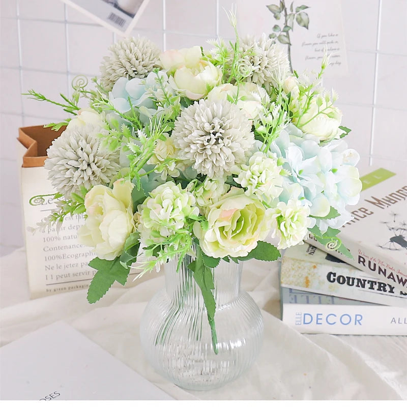 Silk Peony and Hydrangea Bouquet – Artificial Floral Decor for Wedding Home