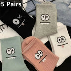 Cute Expression Print Mid Tube Socks – Comfy Cotton Hosiery for Women