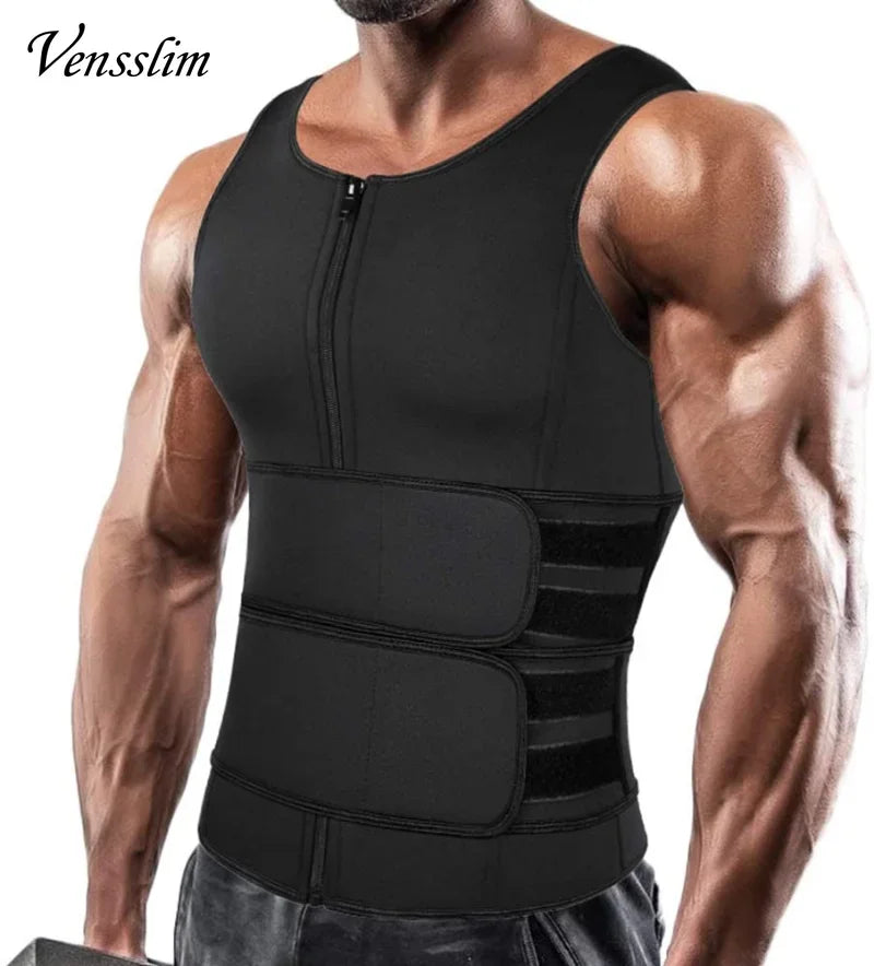 Men Compression Waist Trainer Vest – Slimming Sauna Shirt for Workout Fitness