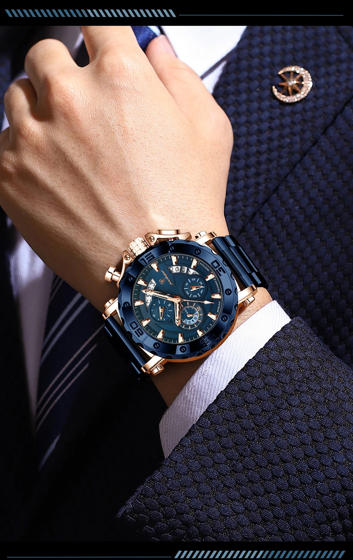 Stainless Steel Chronograph Watch – Luminous Waterproof Quartz for Men