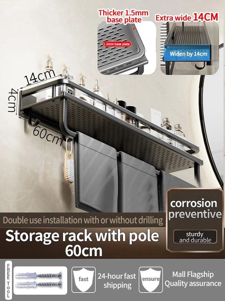 Aluminum Bathroom Shelf – Wall Mounted Storage Rack for Kitchen and Shower