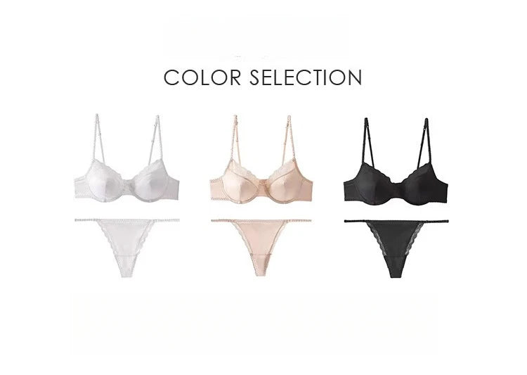 French Satin Lace Lingerie Set – Ultra-thin Bra and Briefs for Women