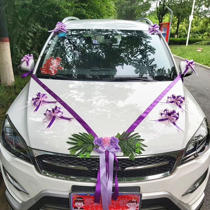 Silk Flower Wedding Car Decoration Kit – Floral Ribbons for Bridal Vehicles
