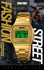 Retro LED Digital Watch – Stainless Steel Wristwatch for Men