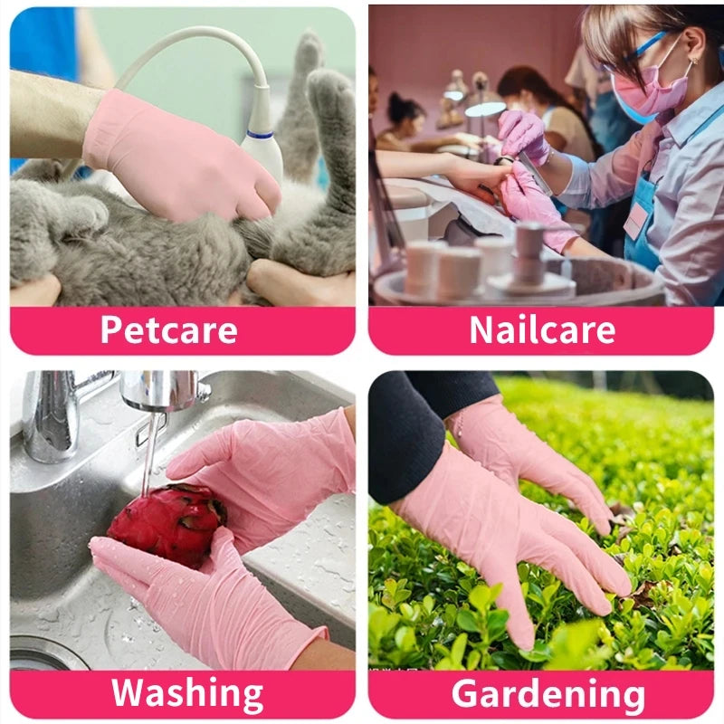 Pink Nitrile Disposable Gloves – Powder Free for Cleaning and Salon Use