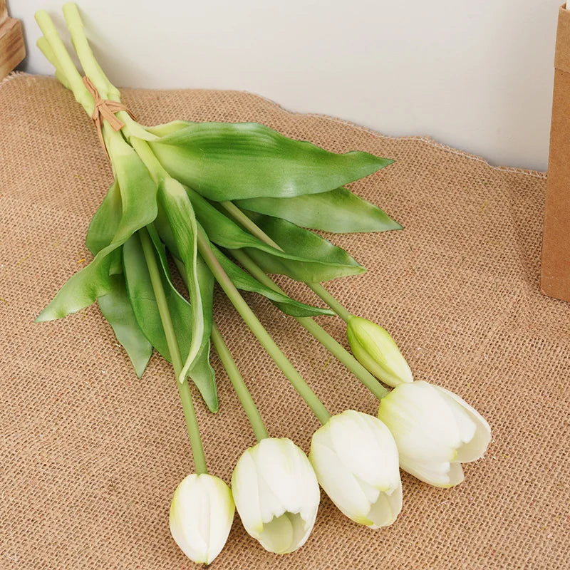 Silicone Real Touch Tulip Bouquet – Artificial Five-Head Flower for Home Decor