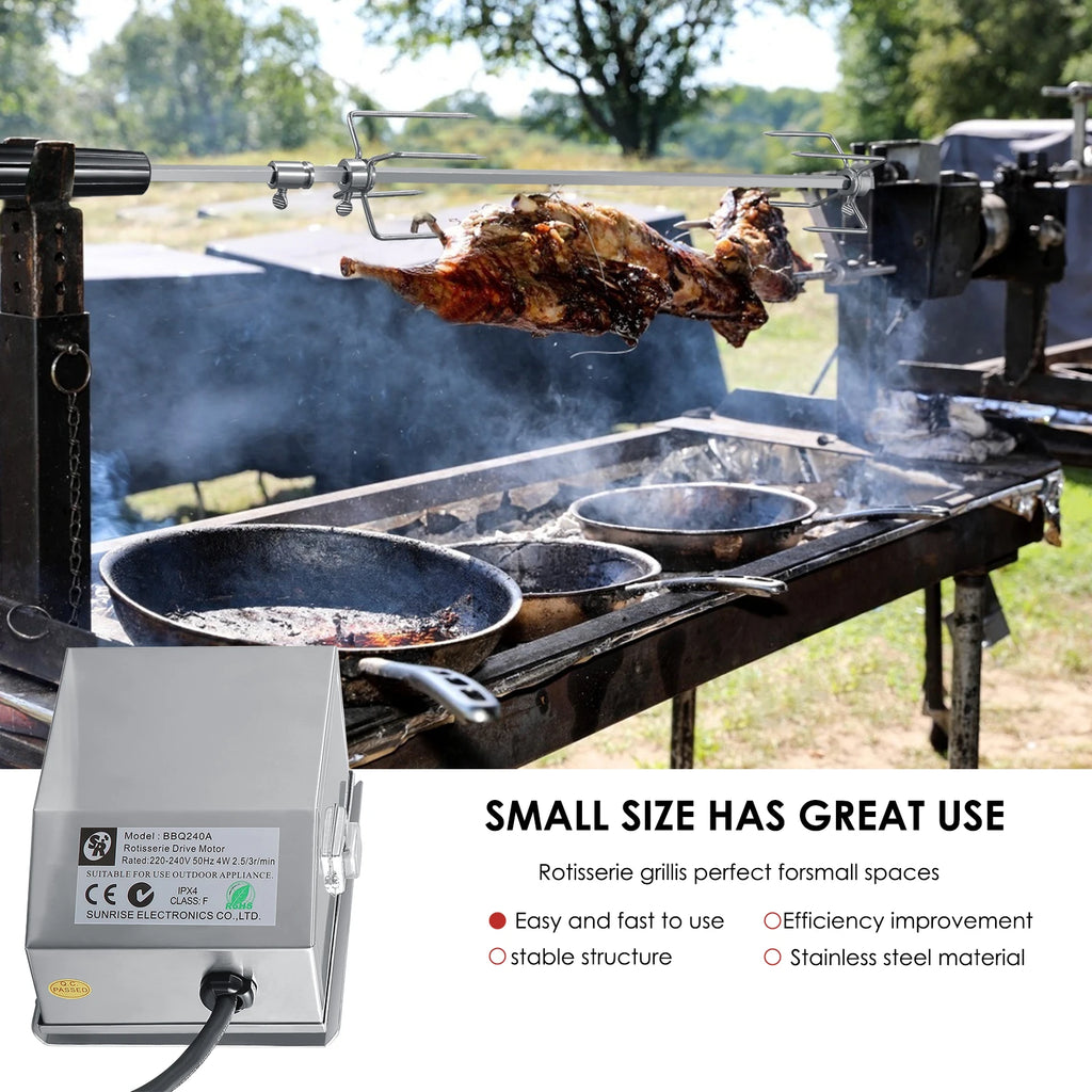 Universal Stainless Steel Rotisserie Kit – Electric BBQ Grill for Outdoor