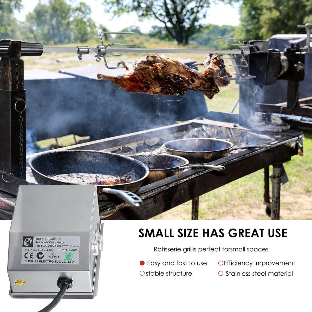 Universal Stainless Steel Rotisserie Kit – Electric BBQ Grill for Outdoor