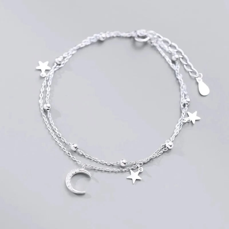 Sterling Silver Star Moon Bracelet – Vintage Crystal Jewelry for Women