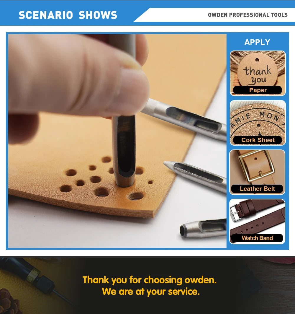 Steel Hollow Leather Punch Tool Set – Sharp Hole Cutters for Watch Belts